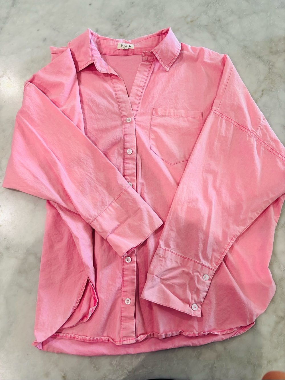 POL Small Cotton Pink Oversized Button-Down Shirt